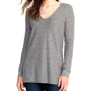 OLD NAVY Women's XXL Gray Relaxed Textured V-Neck Sweater Tunic Long Sleeve Cozy